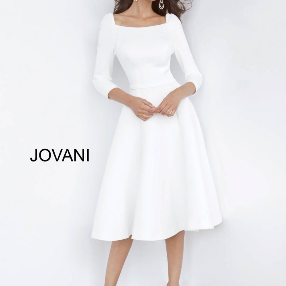 Jovani 3/4 sleeve ivory/white dress